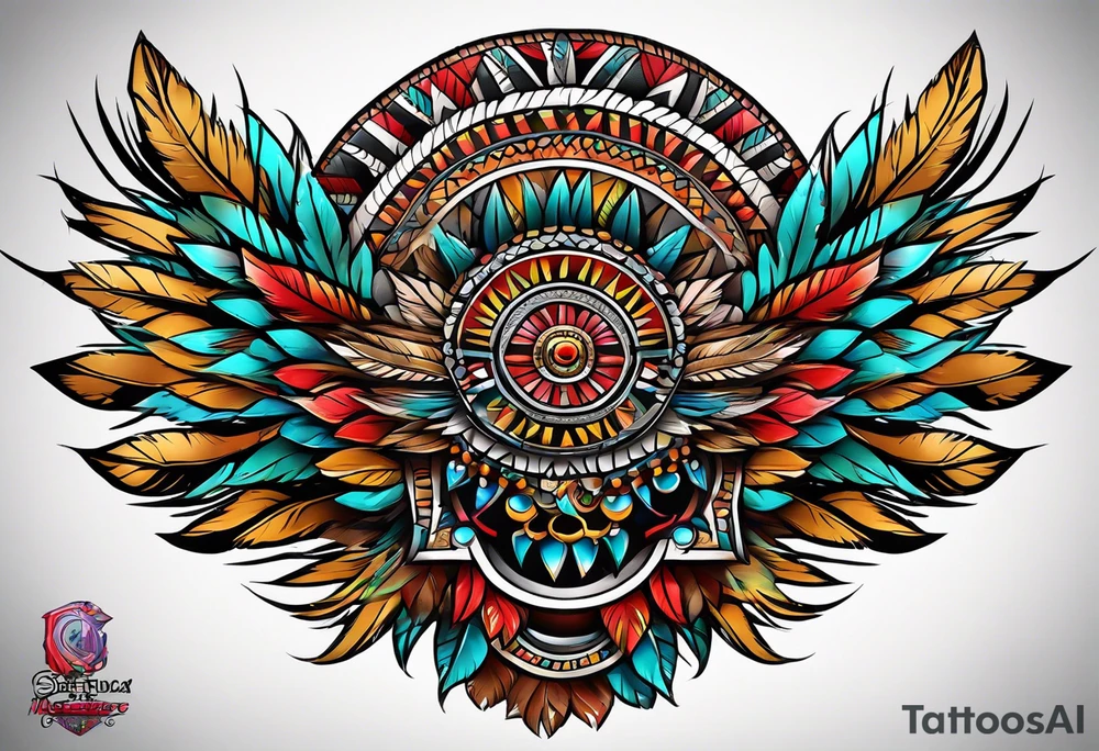 Aztec turkey feather tattoo idea