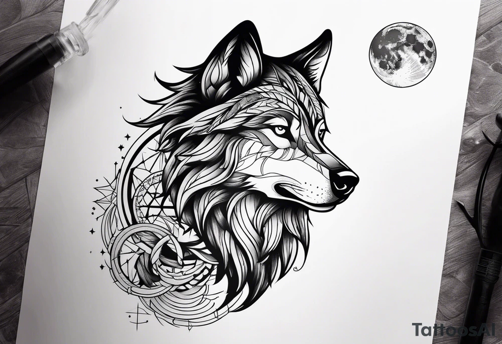 a wolf with the moon in the background tattoo idea