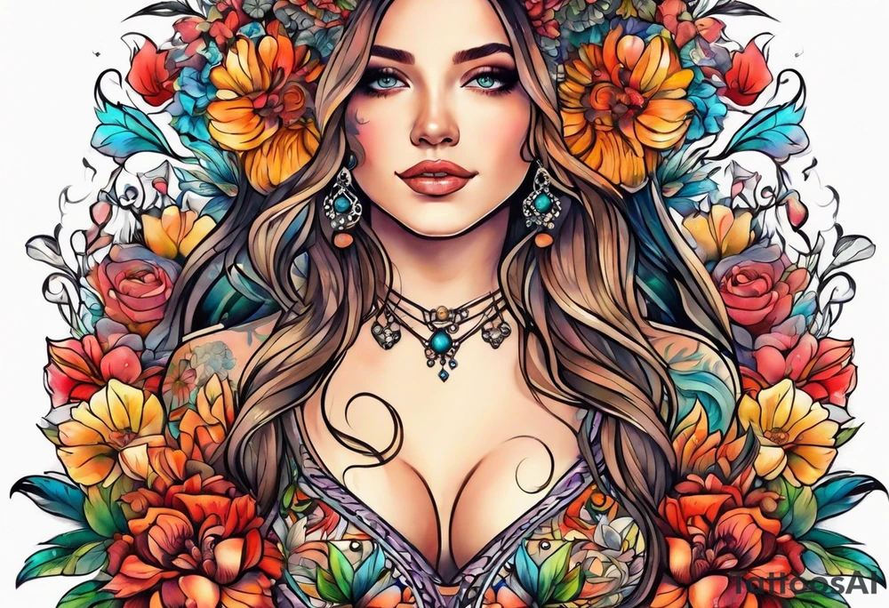 Floral hippy chest piece tattoo idea