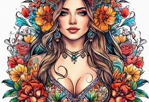 Floral hippy chest piece tattoo idea