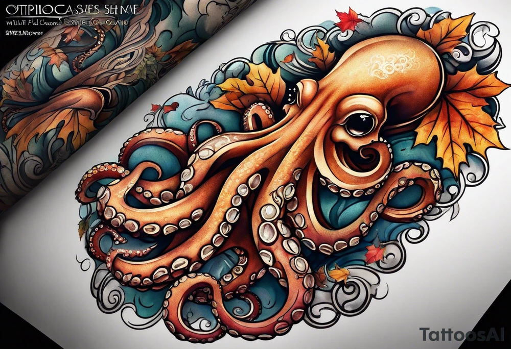 Octopus Arm Sleeve with fall colors tattoo idea