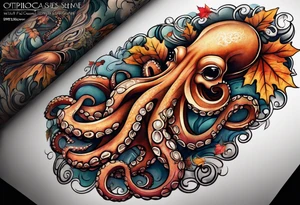 Octopus Arm Sleeve with fall colors tattoo idea