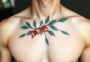 on the chest an oak branch with thick leaves and acorns oak branch with thick leaves and acorns tattoo idea