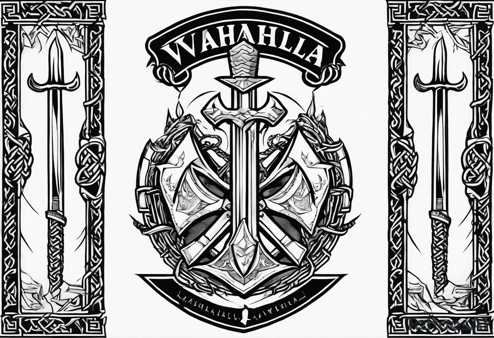 Valhalla sword shield dragon axe Valknut barbed wire chains fire tattoo idea Valhalla sword shield dragon axe Valknut barbed wire chains fire tattoo idea