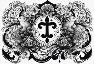 A tattoo that states pain and discipline to achieve your goals in life. it should be placed on the upper back and should express also catholic religion. love to animals tattoo idea