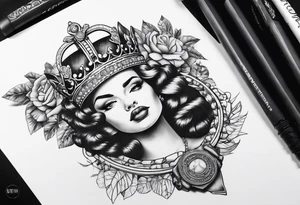 Hand cuffs,crown,Ram,Diamonds,pin-up tattoo idea