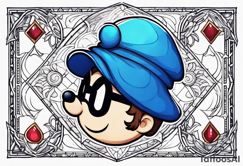 Harry potter word  with blue mushroom mario tattoo idea
