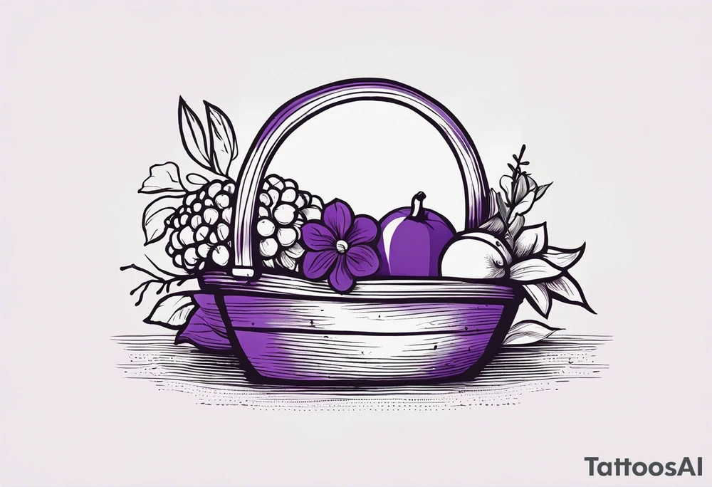 I'm looking for a tattoo design that beautifully reflects the essence of both my grandma. My grandma, a vibrant soul, adores the color purple and finds solace in her weekly visits to church and the bustling farmers' market. She would always help those people in the farmers market by buying their produce. tattoo idea