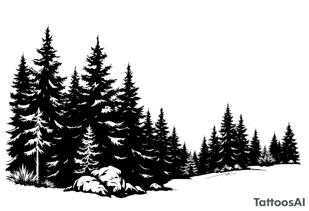 Coniferous forest the trees are black and gray tattoo idea Coniferous forest the trees are black and gray tattoo idea