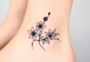 Hexagon Leo larkspur and water lilies tattoo idea