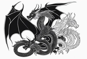 Mother dragon protecting 3 young dragons wings spread tattoo idea