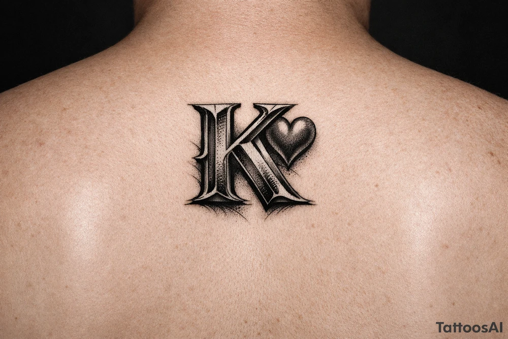 K with a heart behind ear tattoo idea