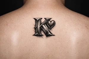 K with a heart behind ear tattoo idea