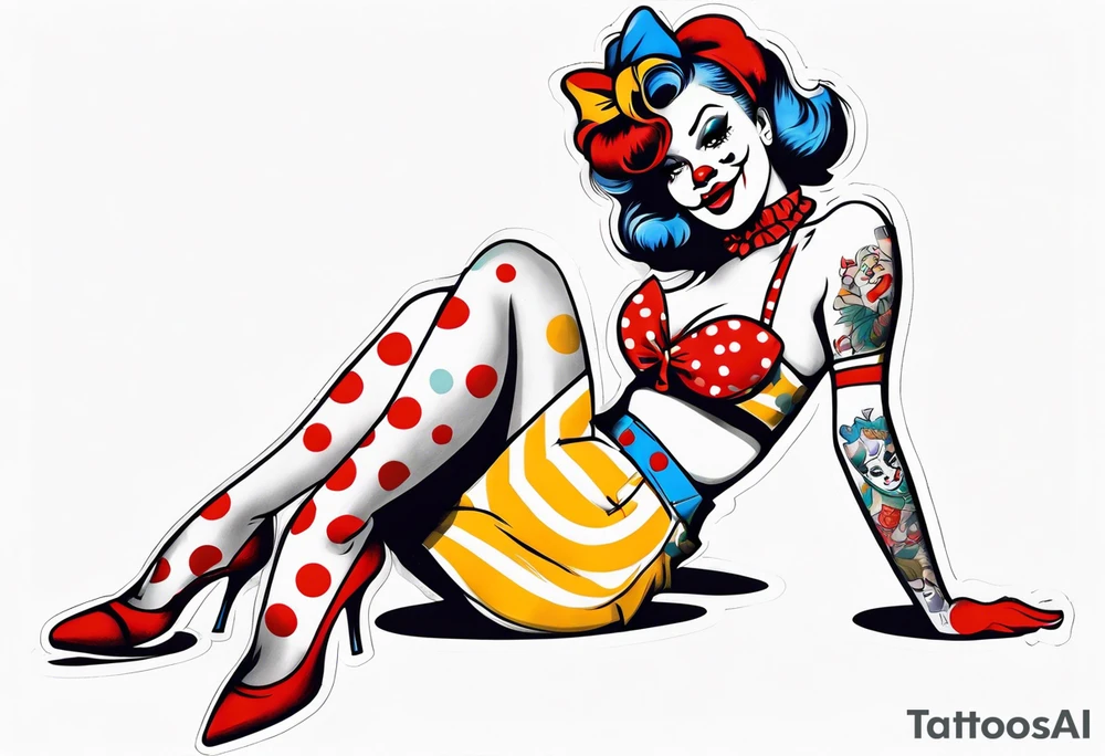 female pin up clown full body tattoo idea