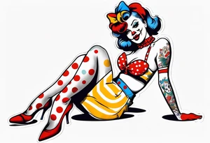 female pin up clown full body tattoo idea