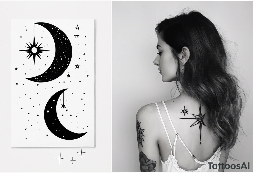 create me a spine tatto intergrating my star sing, star constellation, moon  on the day that I was born January 17th 2005make it skinny going down the whole spine, and not my moon phase just the moon on the day I was born, janauary 17th 2005 tattoo idea