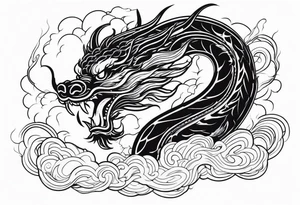 chinese dragon blowing fire while flying through a thunderstorm tattoo idea
