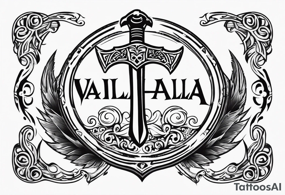 Valhalla sword shield axe tattoo idea