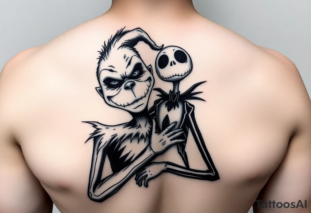 Spooky christmas arm grinch and jack skellington tattoo idea