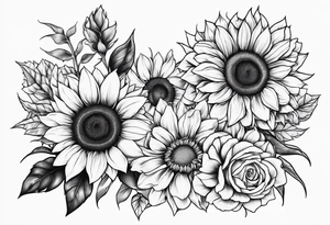 Sunflower,spray rose,carnations tattoo idea