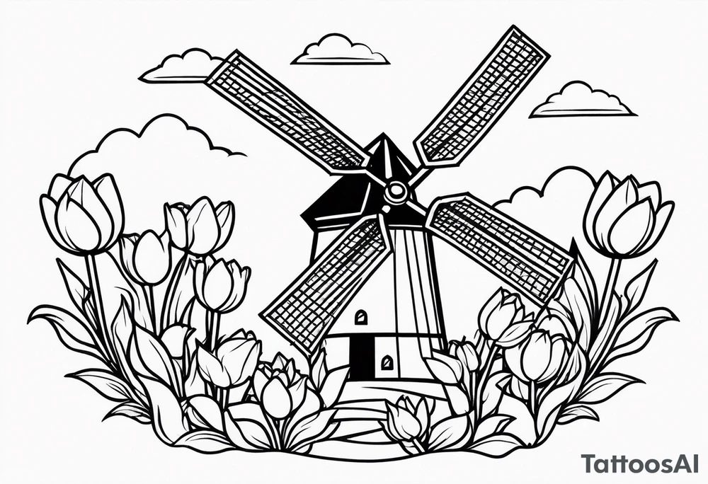 windmill and tulips tattoo idea