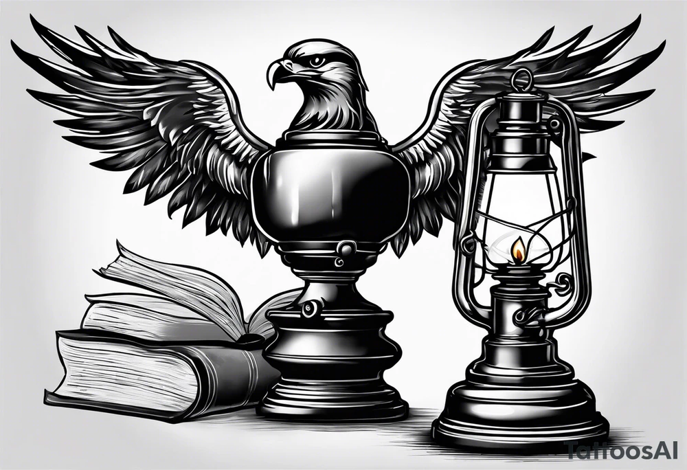 Oil lamp with an eagle next to it tattoo idea