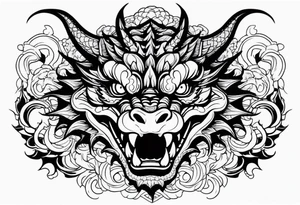 Dragon head facing front, tattoo should look old school Japanese way, dragon mouth should not be open. tattoo idea