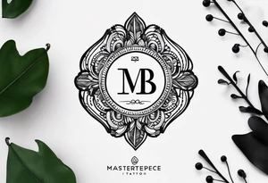 minimalist tag-style tattoo that consists only of the letters 'MRBG'. simple and not too fancy, just the clean and bold letters arranged in a stylish way. tattoo idea
