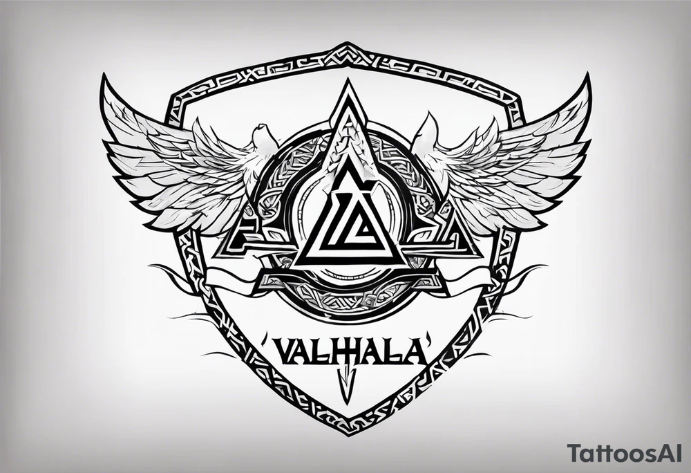 Valhalla sword shield axe Valknut tattoo idea