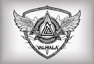 Valhalla sword shield axe Valknut tattoo idea