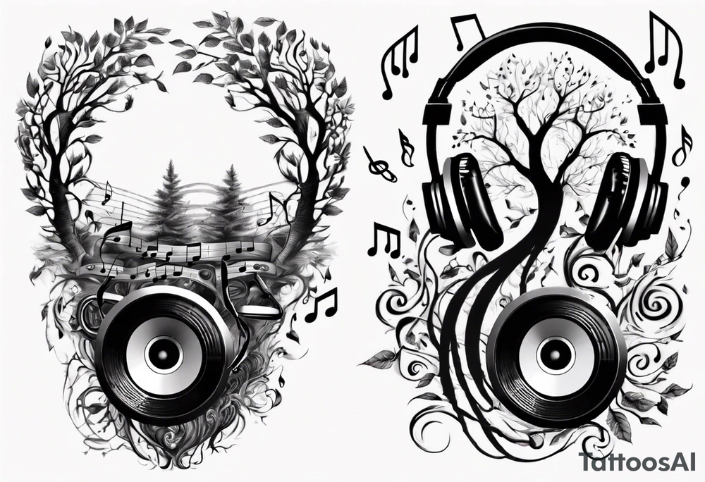 music speaker note tree headphones tattoo idea