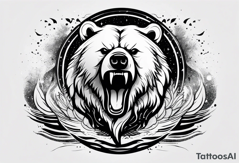 Ripping bear claw cosmic space tattoo idea