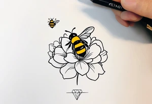 Small tattoo. There’s a hydrangea and a bee but they are not touching. The bee is small and to the left of the hydrangea. tattoo idea