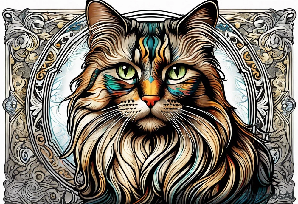 Long hair cat, regal, face tattoo idea