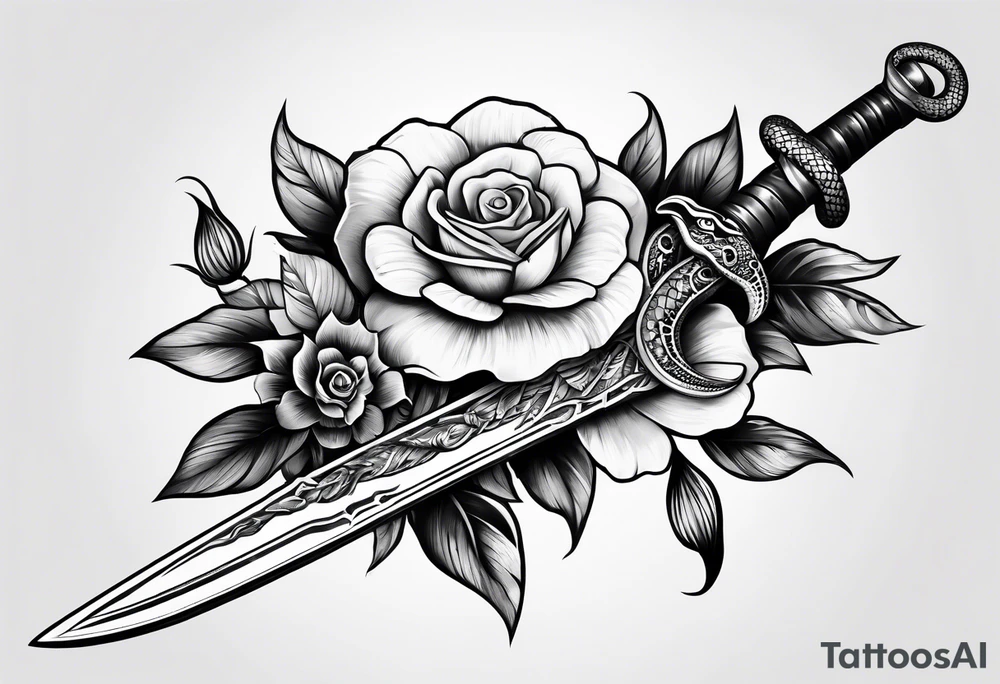 A long dagger with a snake wrapped around it. Add two flowers tattoo idea A long dagger with a snake wrapped around it. Add two flowers tattoo idea