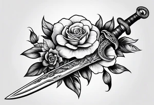 A long dagger with a snake wrapped around it. Add two flowers tattoo idea