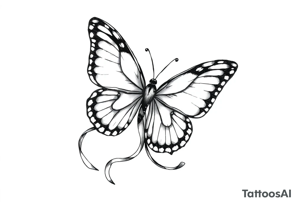 ethereal butterfly with flowing silk ribbons in moonlight tattoo idea