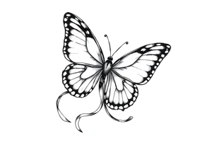 ethereal butterfly with flowing silk ribbons in moonlight tattoo idea