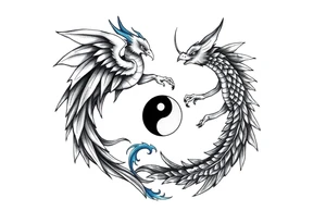 Blue Phoenix and dragon yin and yang tattoo idea