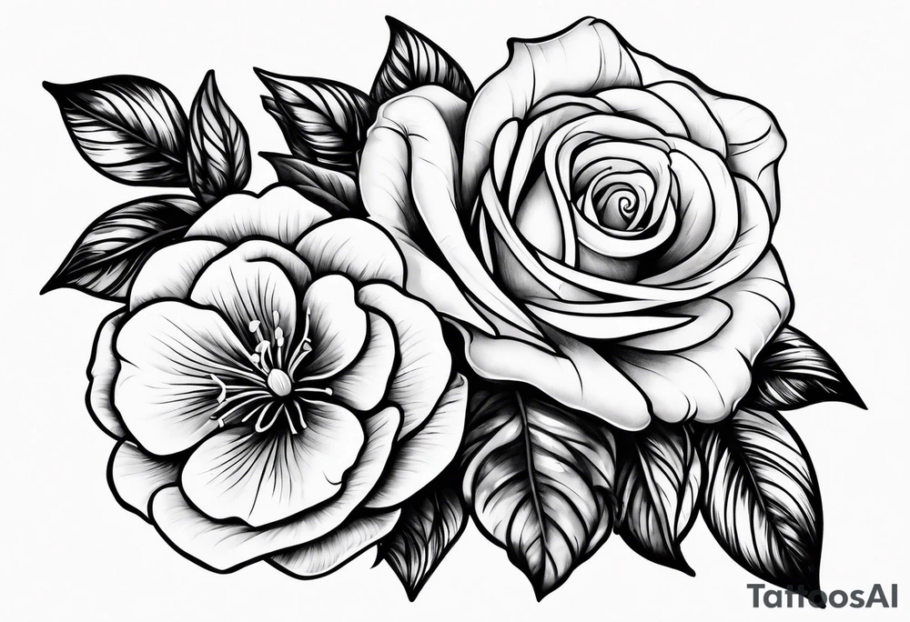 violets and rose tattoo idea