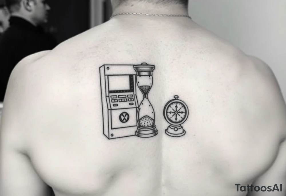 Slot machine next to sand timer and compass tattoo idea