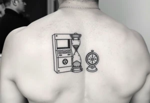 Slot machine next to sand timer and compass tattoo idea