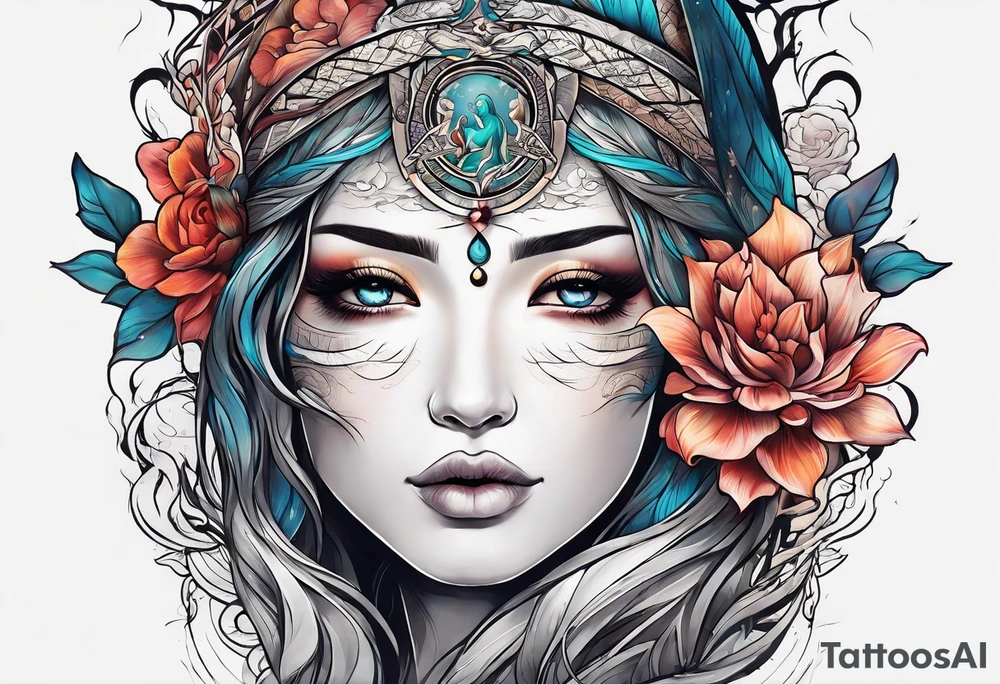 Resurrection Beautiful woman rising from her dead self to inner peace and self-love tattoo idea