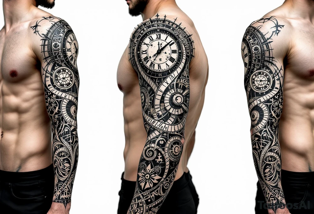 vintage roman numerals within ornate clockwork mechanism tattoo idea