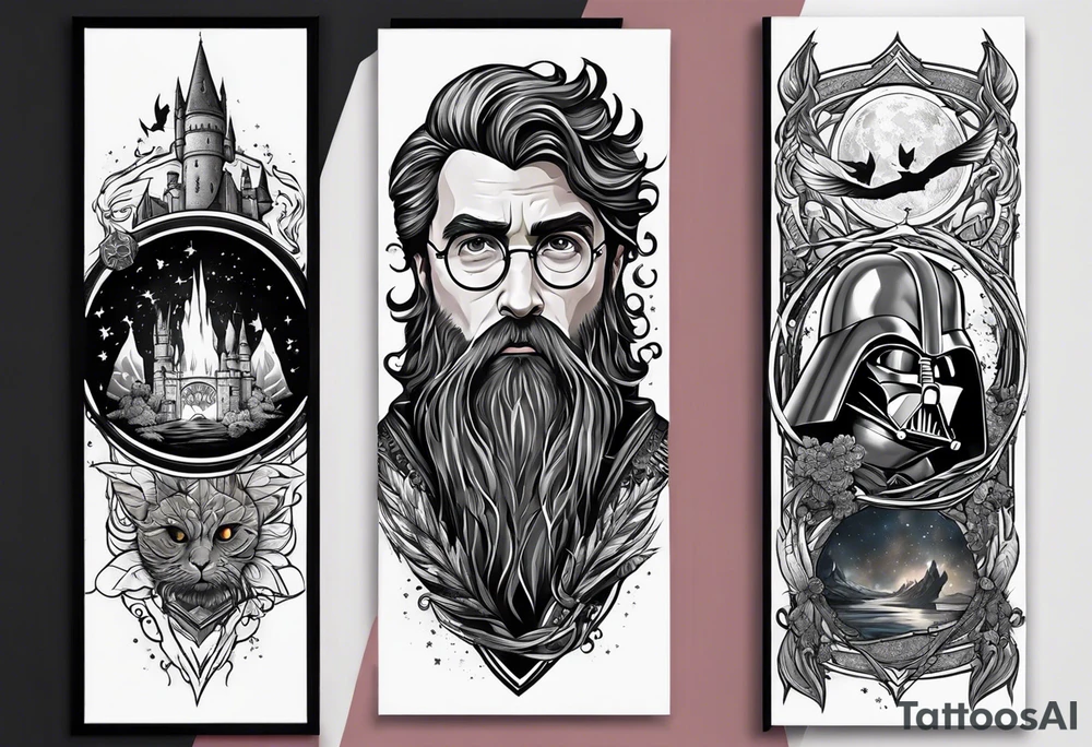 Harry potter combined with star wars and lord of the rings tattoo idea