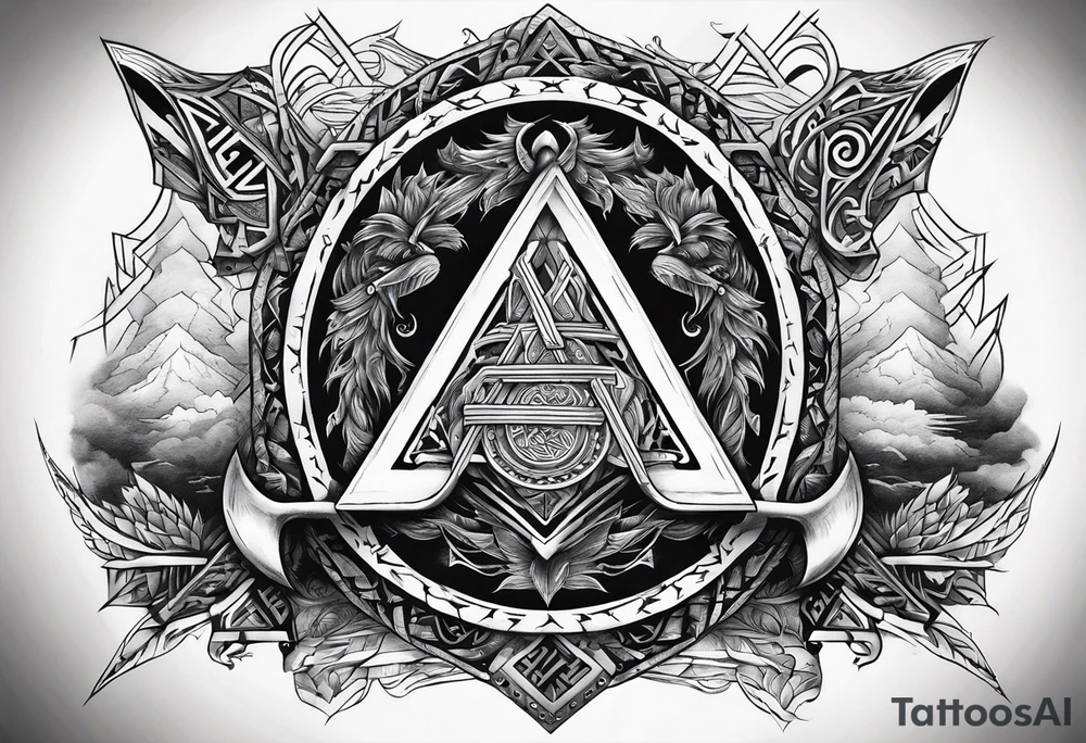 Valhalla  sword shield axe Valknut fog tattoo idea