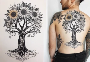 Yggdrasil tree, horse, sunflower tattoo idea