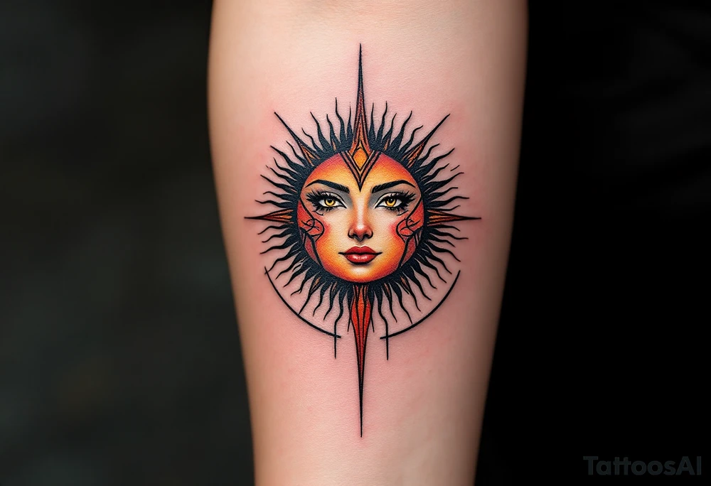 The Kolovrat, a solar symbol representing the eternal cycle of life, is often inked in bold black or fiery red and orange tones. tattoo idea