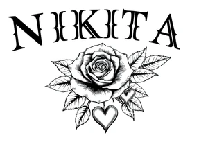 the name NIKITA WITH A ROSE AND SOME HEARTS tattoo idea