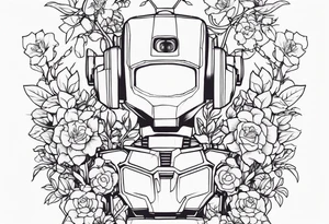Abandoned Robot covered in flowery vines, forearm tattoo tattoo idea
